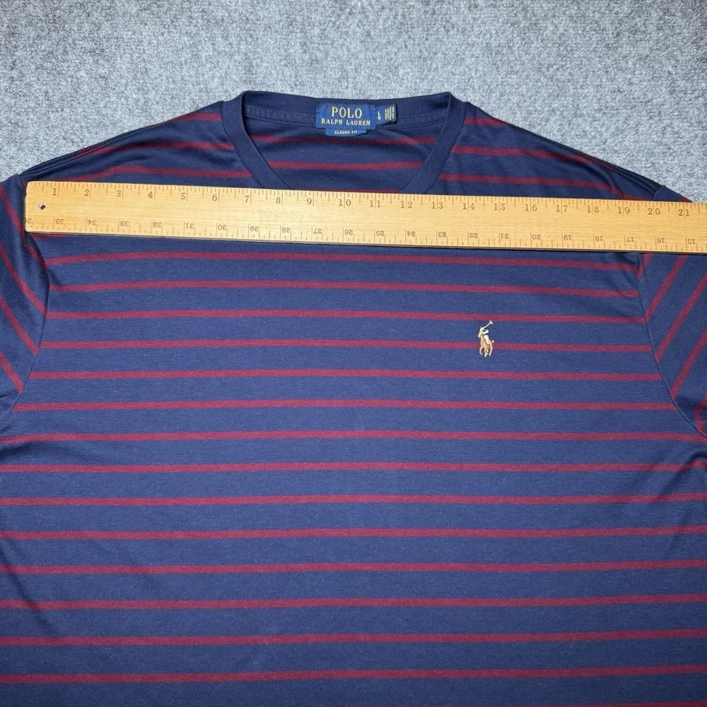 Polo Ralph Lauren Classic Fit Striped Long Sleeve T-Shirt Navy Red Men Large